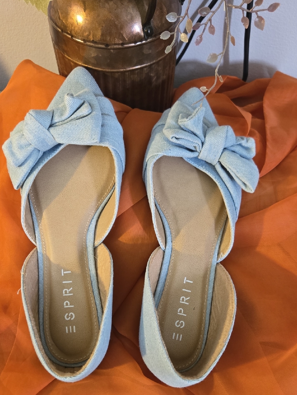 Esprit Powder Blue Bow Pointed Toe D'Orsay Flats